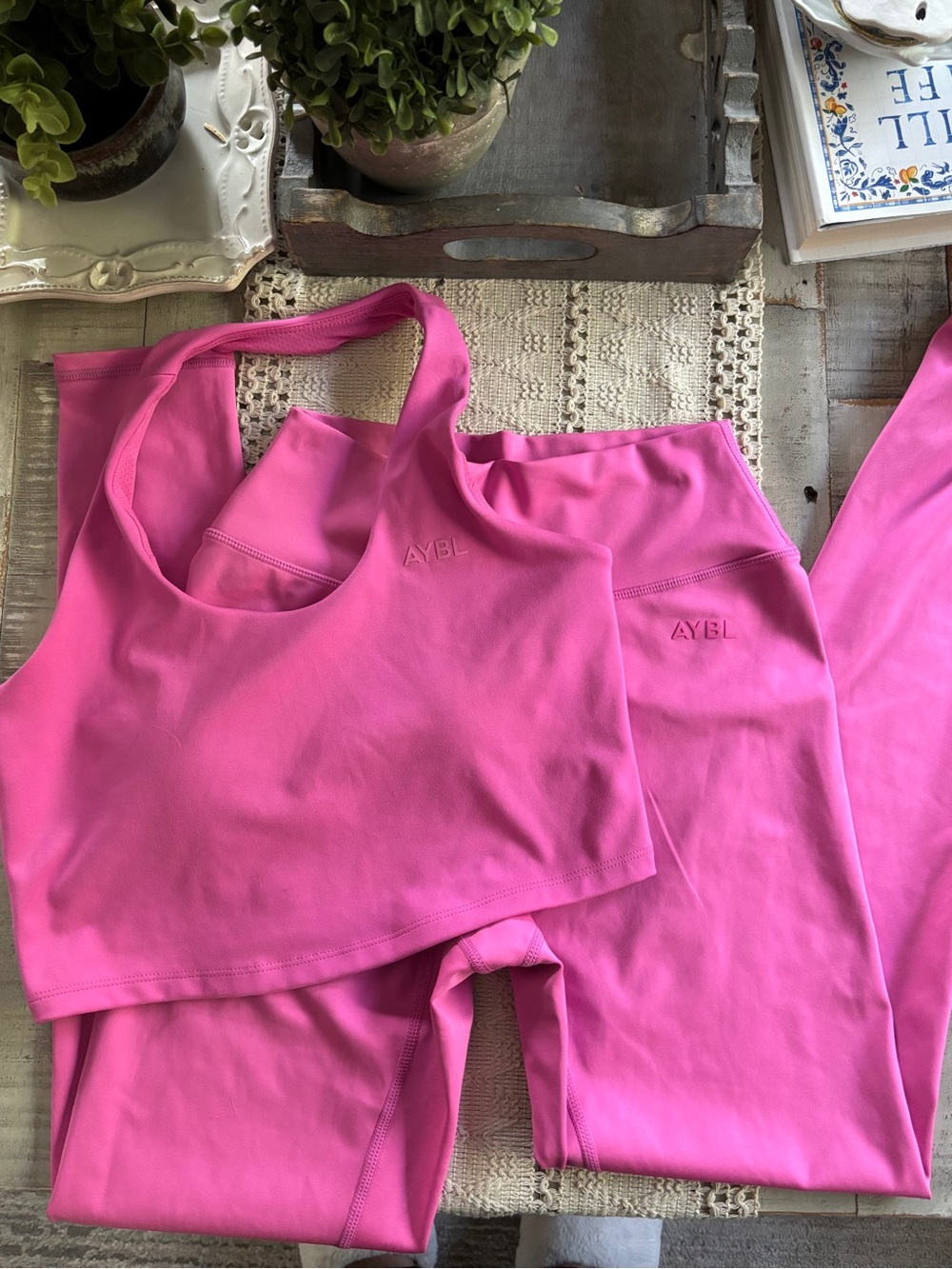 AYBL Pink Leggings and Sports Bra Set - Picture 1 of 14